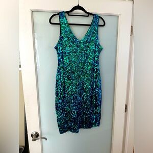 Blue/green sequin cocktail dress. Worn once XL